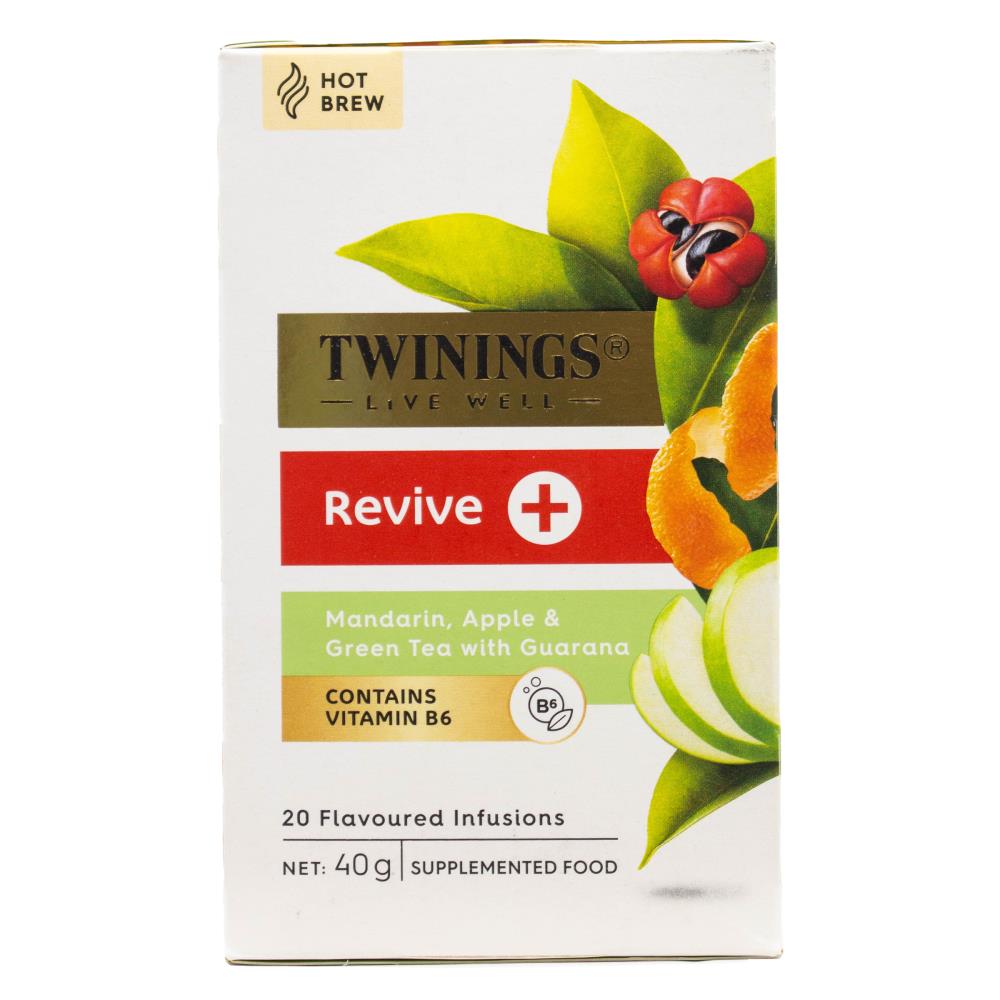 TWININGS FLAVOURED INFUSIONS REVIVE MANDARIN APPLE AND GREEN TEA WITH GUARANA 40g x 20Pk (Value Pack x120)