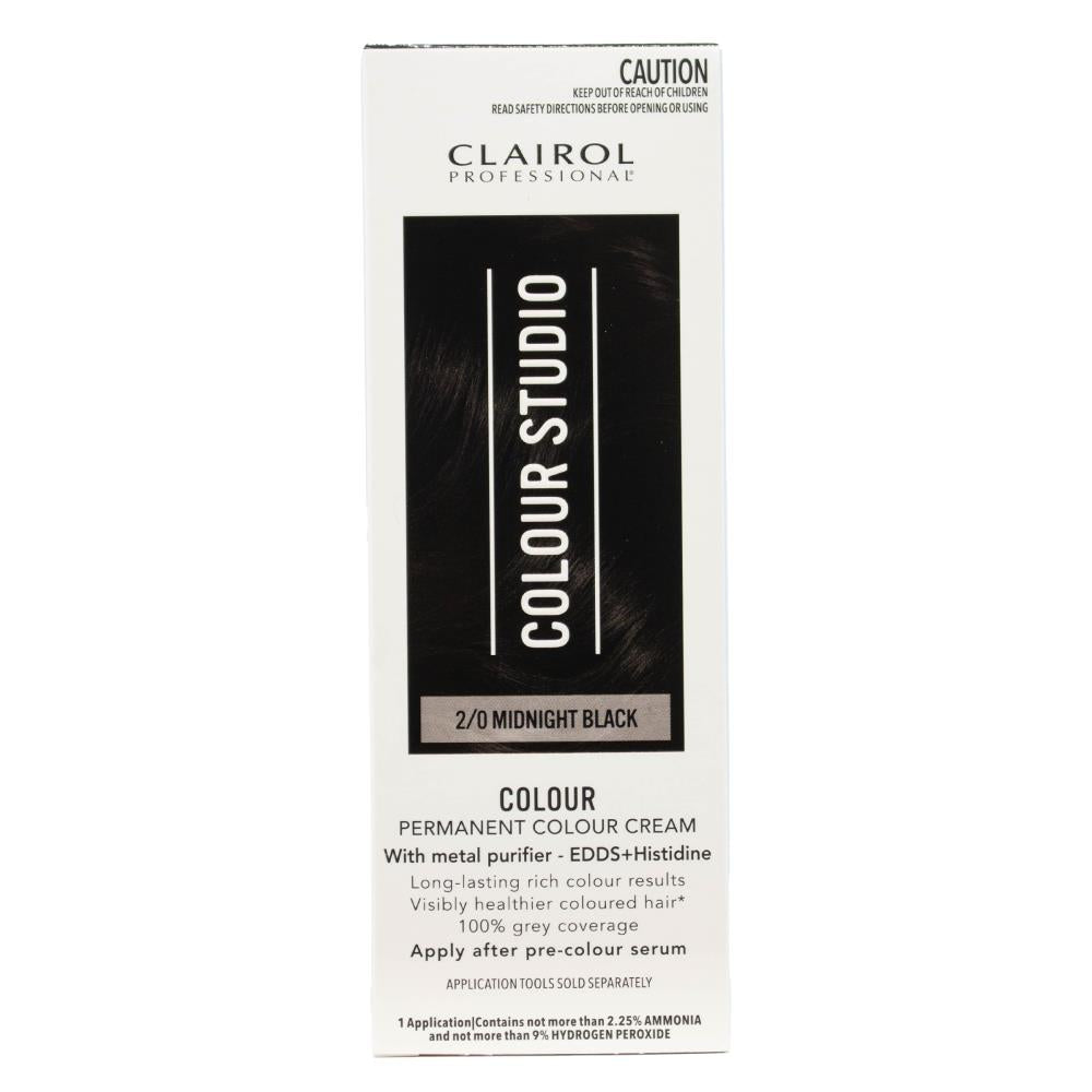 Clairol Professional Permanent Hair Cream Colour Studio 2/0 Midnight Black (3x Pack)