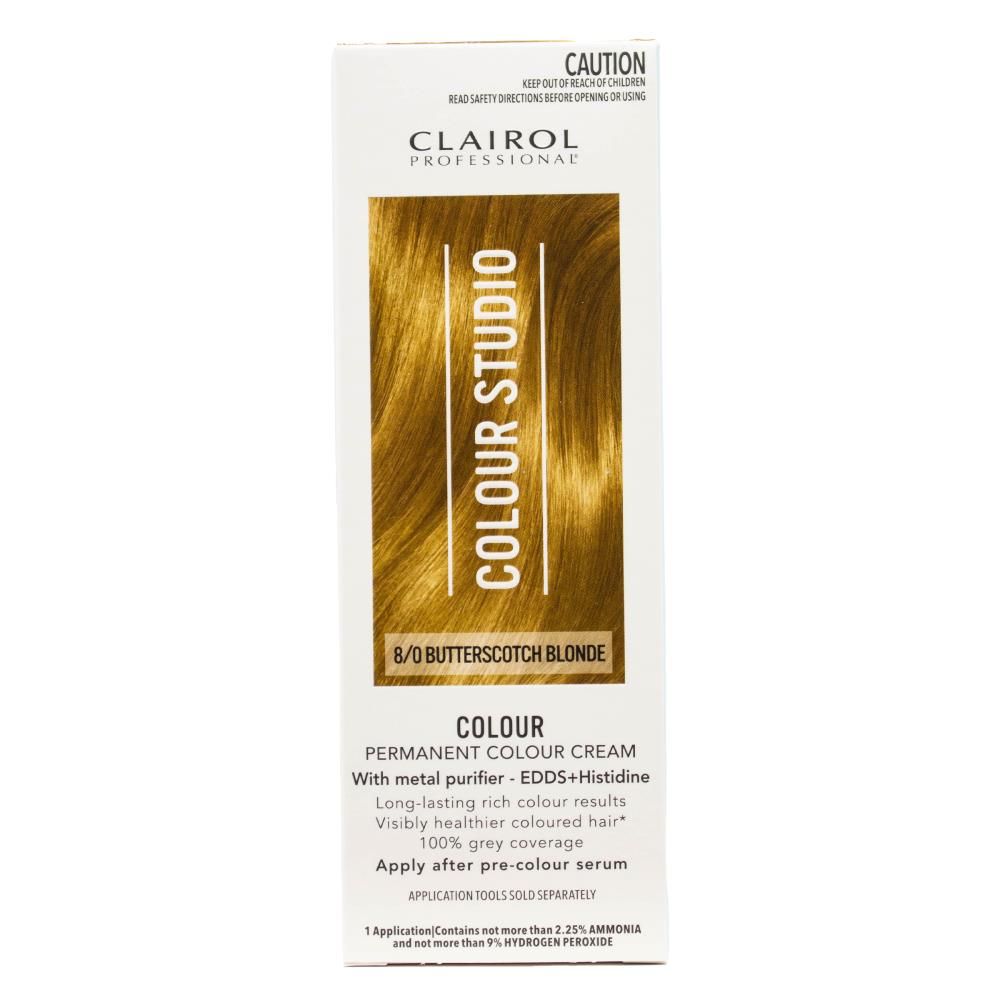 Clairol Professional Permanent Hair Cream Colour Studio 8/0 Butterscotch Blonde (3x Pack)