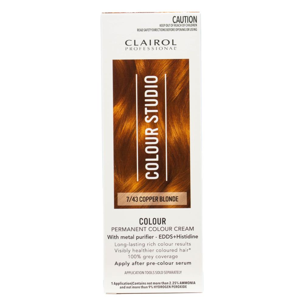 Clairol Professional Permanent Hair Cream Colour Studio 7/43 Copper Blonde (3x Pack)