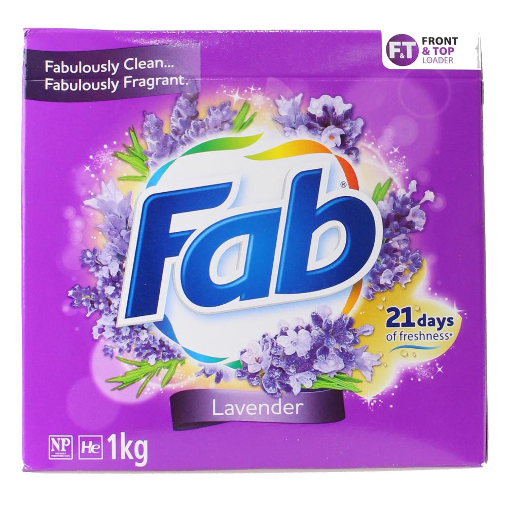 Fab 1kg Laundry Powder Front & Top Loader Lavender (12x Pack)