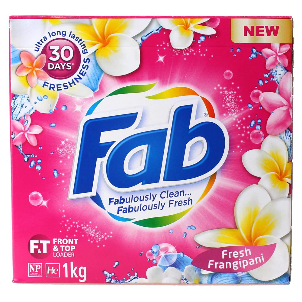 Fab 1kg Laundry Powder Front & Top Loader Fresh Frangipani (12x Pack)