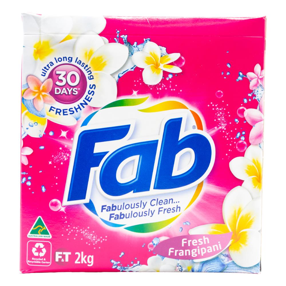 Fab 2kg Laundry Powder Fresh Frangipani Front + Top Loader (6x Pack)