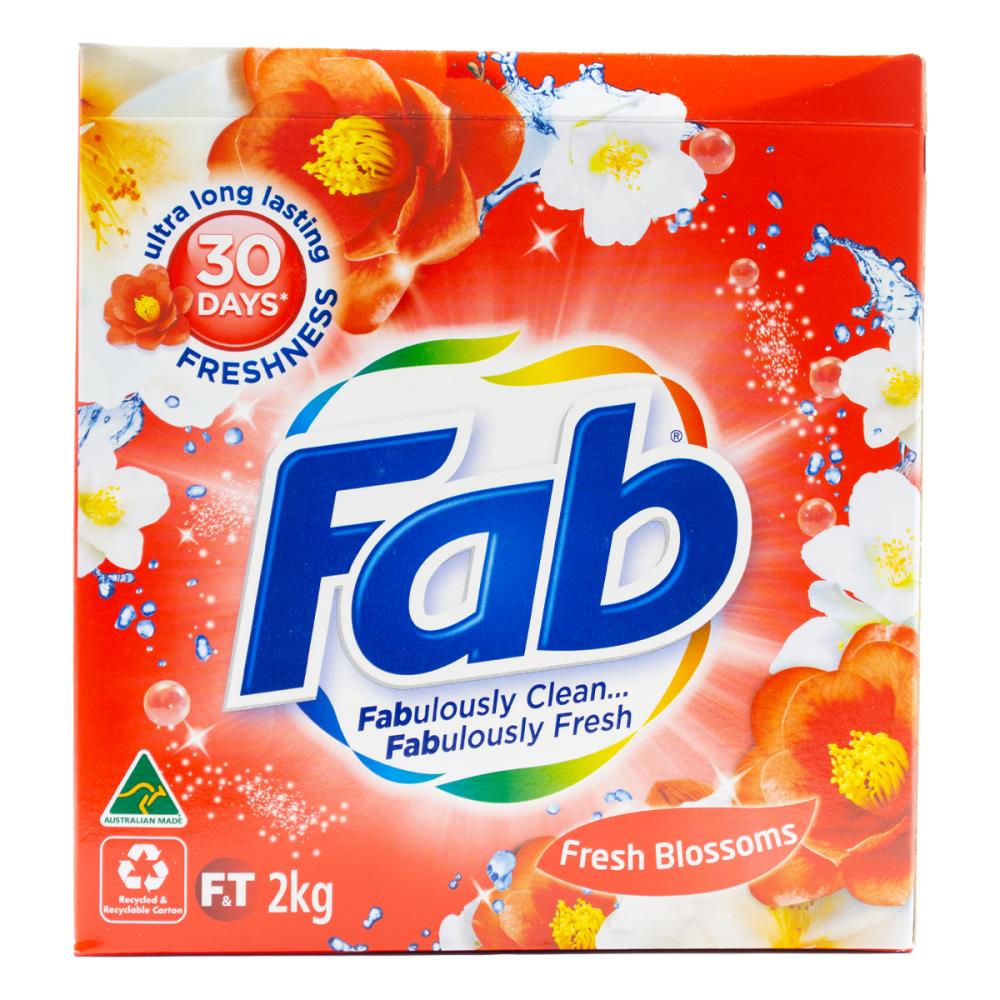 Fab 2kg Laundry Powder Front & Top Loader Fresh Blossoms (6x Pack)