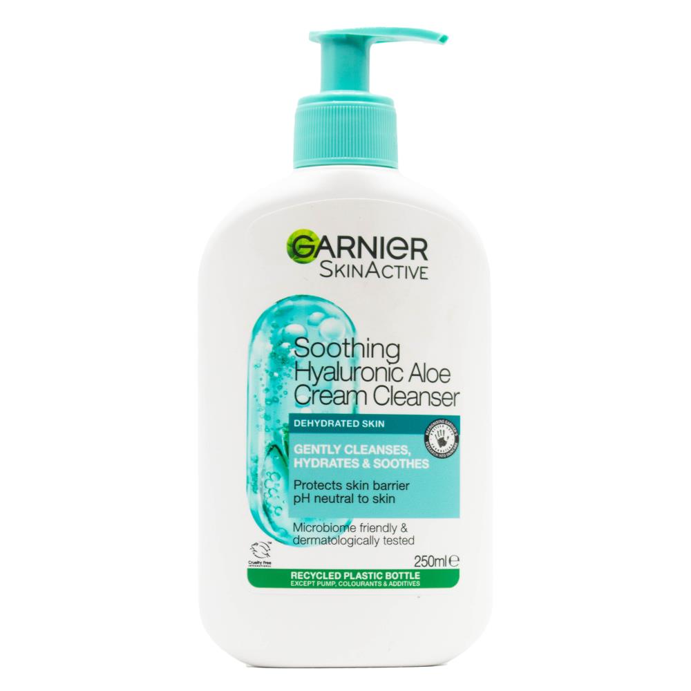 GARNIER 250mL CREAM CLEANSER SKIN ACTIVE SOOTHING HYALURONIC ALOE HYDRATES AND SOOTHES DEHYDRATED SKIN (6x Pack)