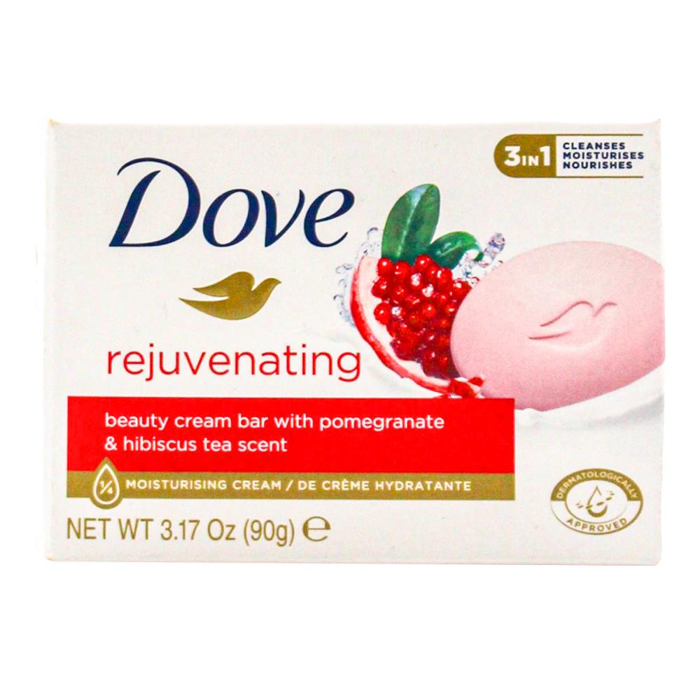 Dove Beauty Cream Bar Rejuvenating Pomegranate And Hibiscus Tea Scent 3 In 1 Cleanses Moisturises Nourishing 90g (48 Pack)