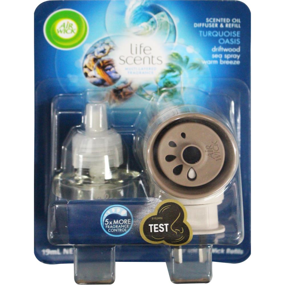 AIR WICK 19mL LIFE SCENTS SCENTED OIL ELECTRICAL PLUG DIFFUSER & REFILL TURQUOISE OASIS (4x Pack)