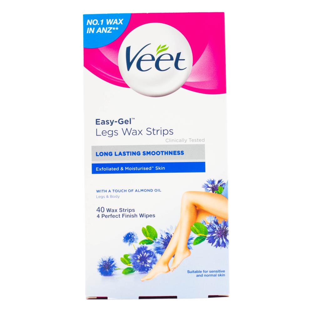 VEET PK40 LEGS WAX STRIPS EASY-GEL SENSITIVE SKIN (4x Pack)