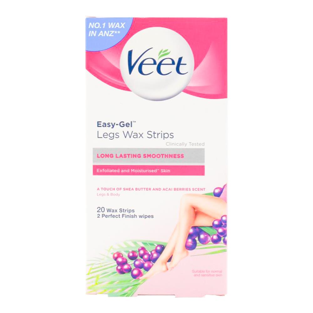 Veet Pk20 Easy- Gelwax Strips For Normal Skin Shea Butter And Acai Berries Fragrance + 2 Perfect Finish Wipes (6x Pack)
