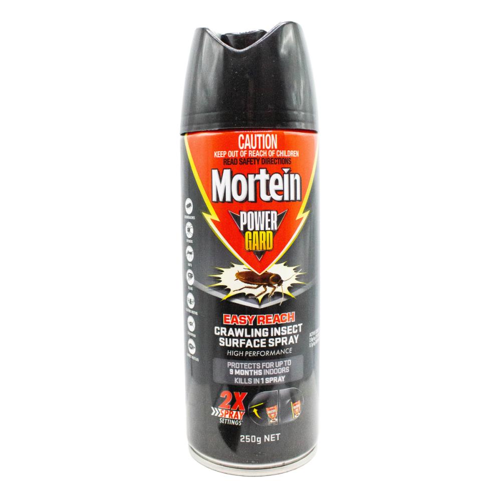 MORTEIN 250g CRAWLING INSECT SURFACE SPRAY POWER GUARD 2X SPRAY EASY REACH (9x Pack)
