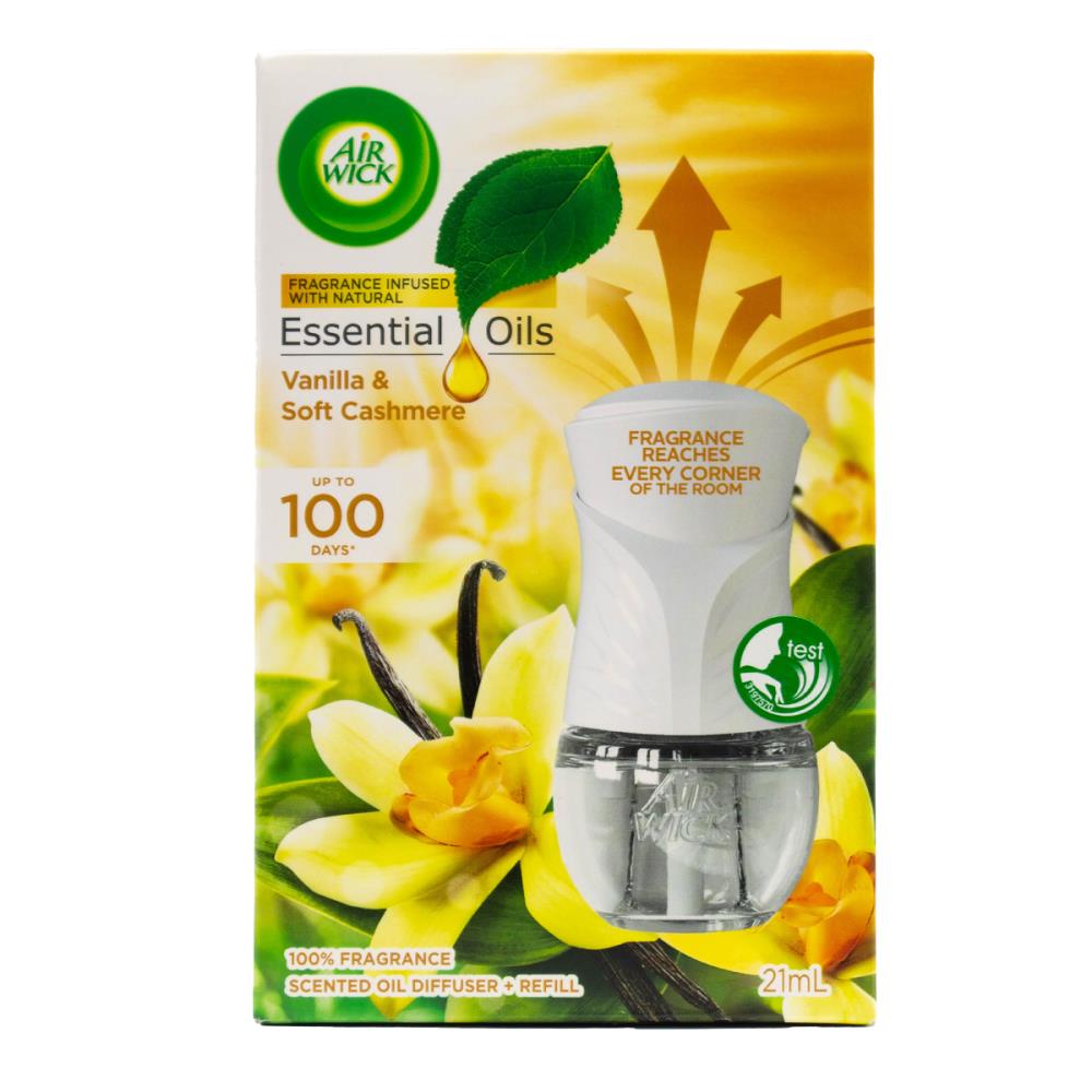 Air Wick 21ml Scented Oil Difuser And Refill Essential Oils Vanilla And Soft Cashmere (4x Pack)