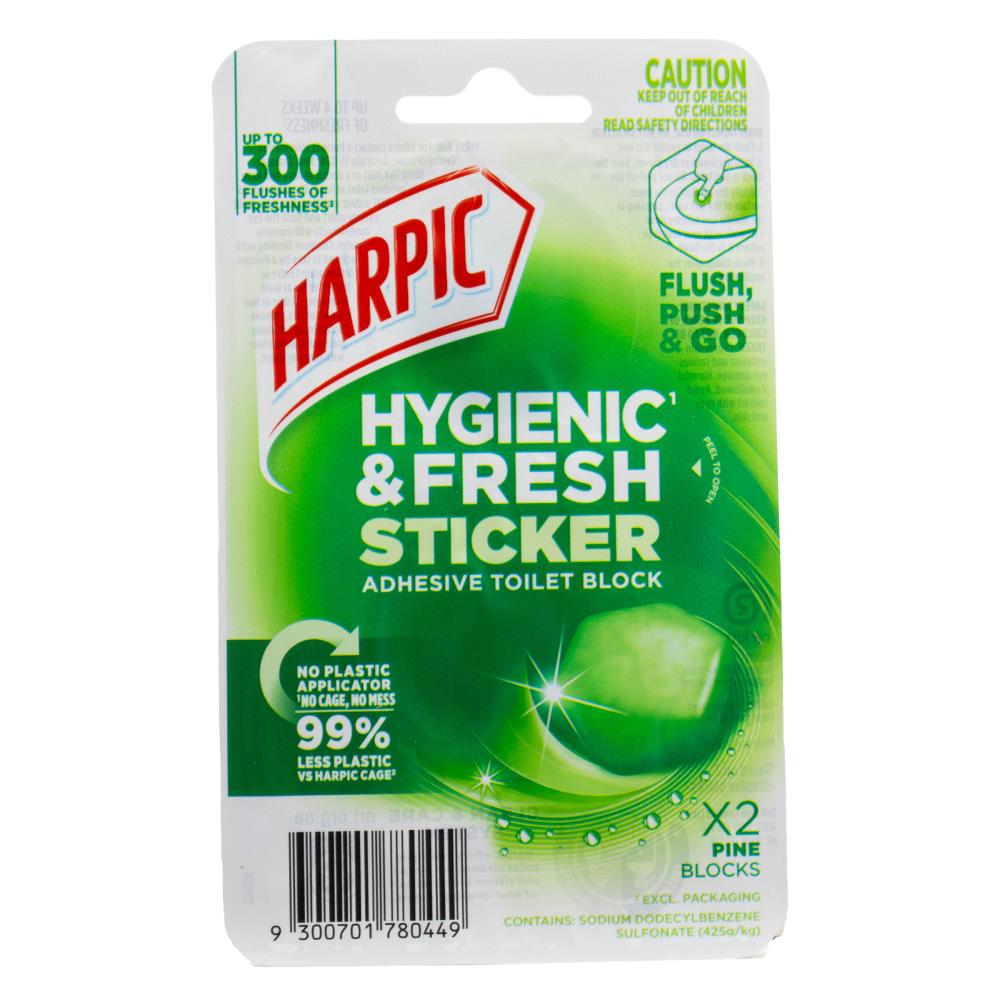 HARPIC PK2x425g ADHESIVE TOILET BLOCK STICKER HYGIENIC & FRESH (6x Pack)