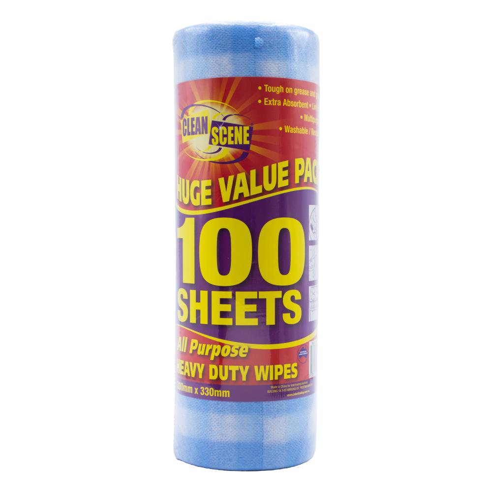 Clean Scene Perforated Wipes On Dispenser Roll Checkered 30cm X 33cm 12 x 100Pk (1200 Wipes)