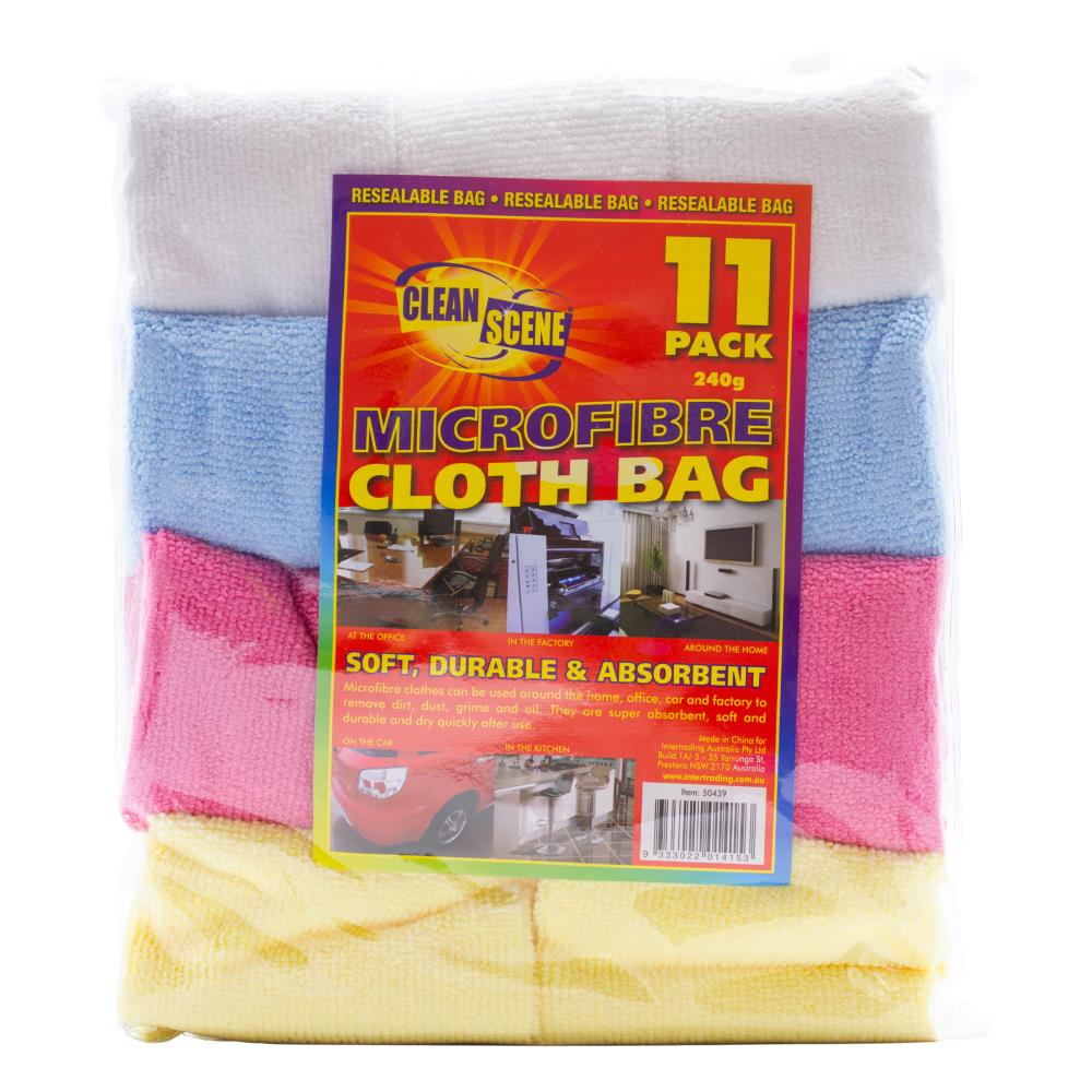 Clean Scene Microfibre Cloth Bag Assorted Colours 240g 24 x 11Pk (264 Pack)