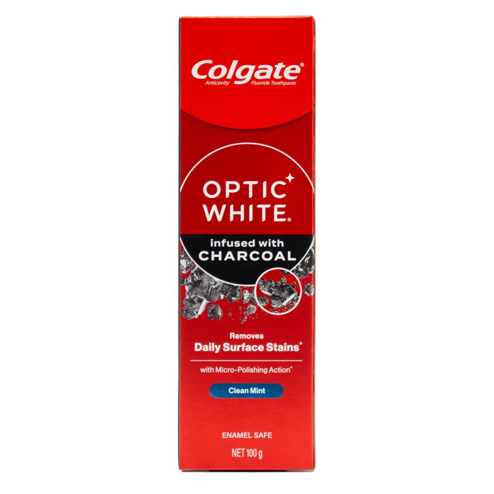 Colgate 100g Toothpaste Optic White Infused With Charcoal Clean Mint (12x Pack)