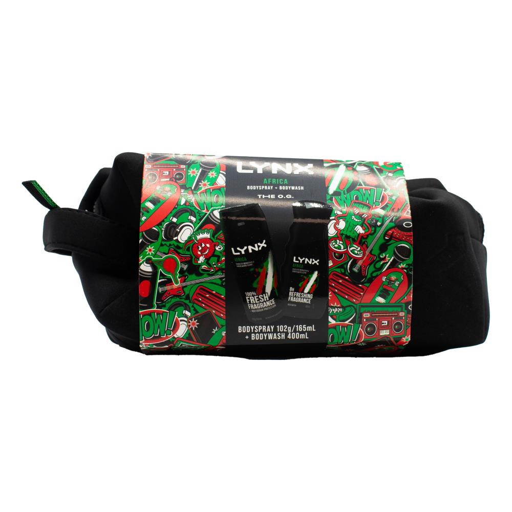 Lynx Pk2 The O.g Gift Bag Set Africa 102g / 165ml Bodyspray 400ml Bodywash (8x Pack)