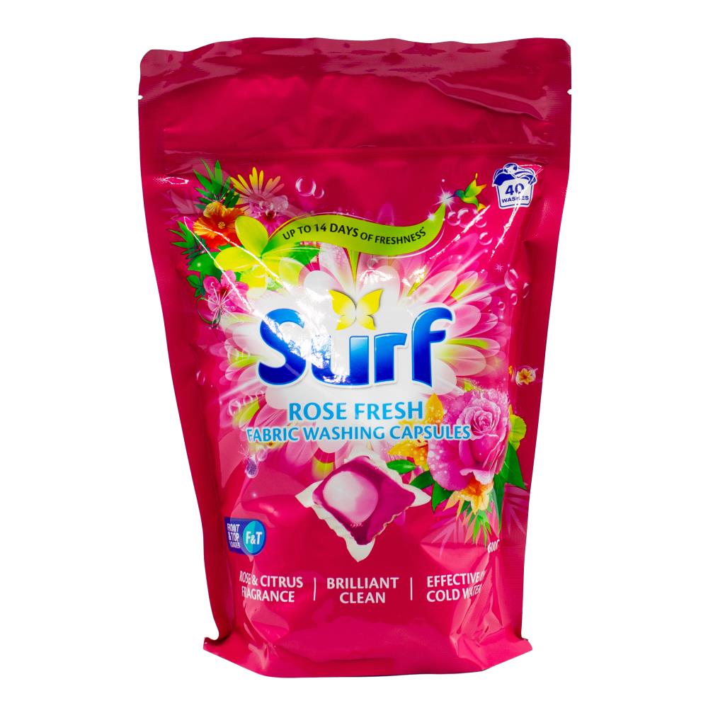 Surf Pk40 Fabric Washing Capsules Front And Top Loader Rose Fresh (12x Pack)