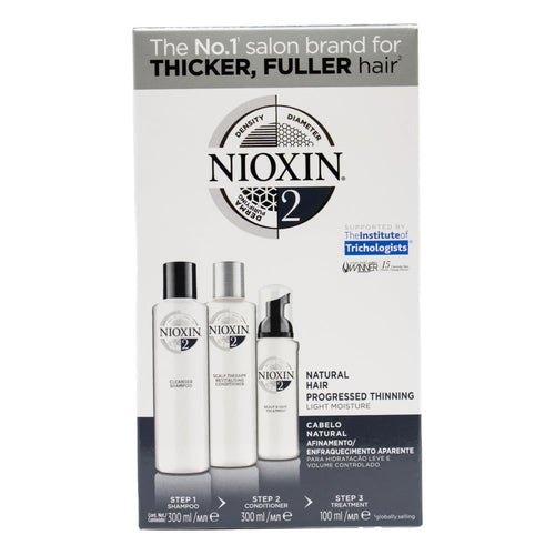 Nioxin Pk3 300ml, 300ml Conditioner, 100ml Treatment Thicker Fuller Hair Natural Hair Progressed Thinning System 2