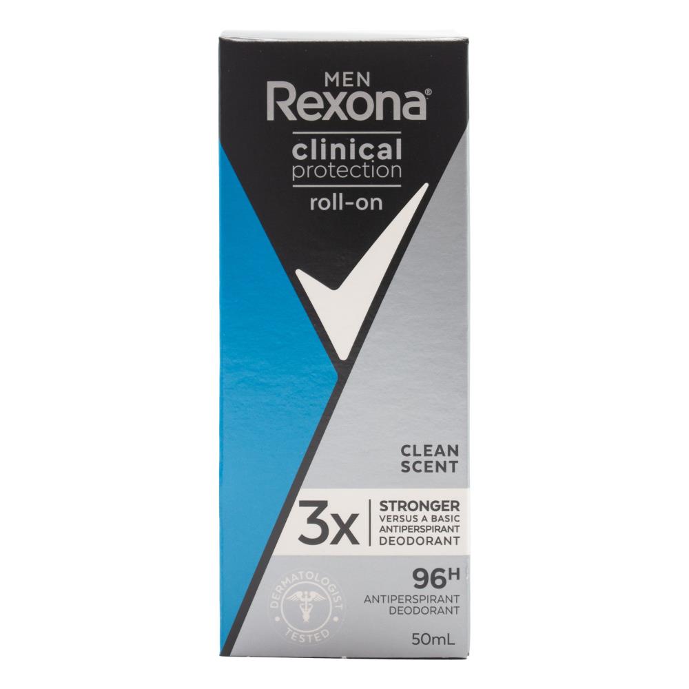 REXONA MEN 50mL ROLL ON ANTIPERSPIRANT DEODORANT CLINICAL PROTECT CLEAN SCENT (6x Pack)
