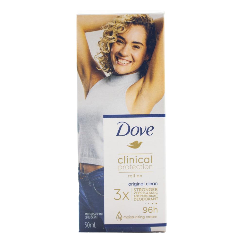DOVE 50ml CLINICAL PROTECT ORIGINAL CLEAN ROLL ON DEODORANT (6 x Pack)