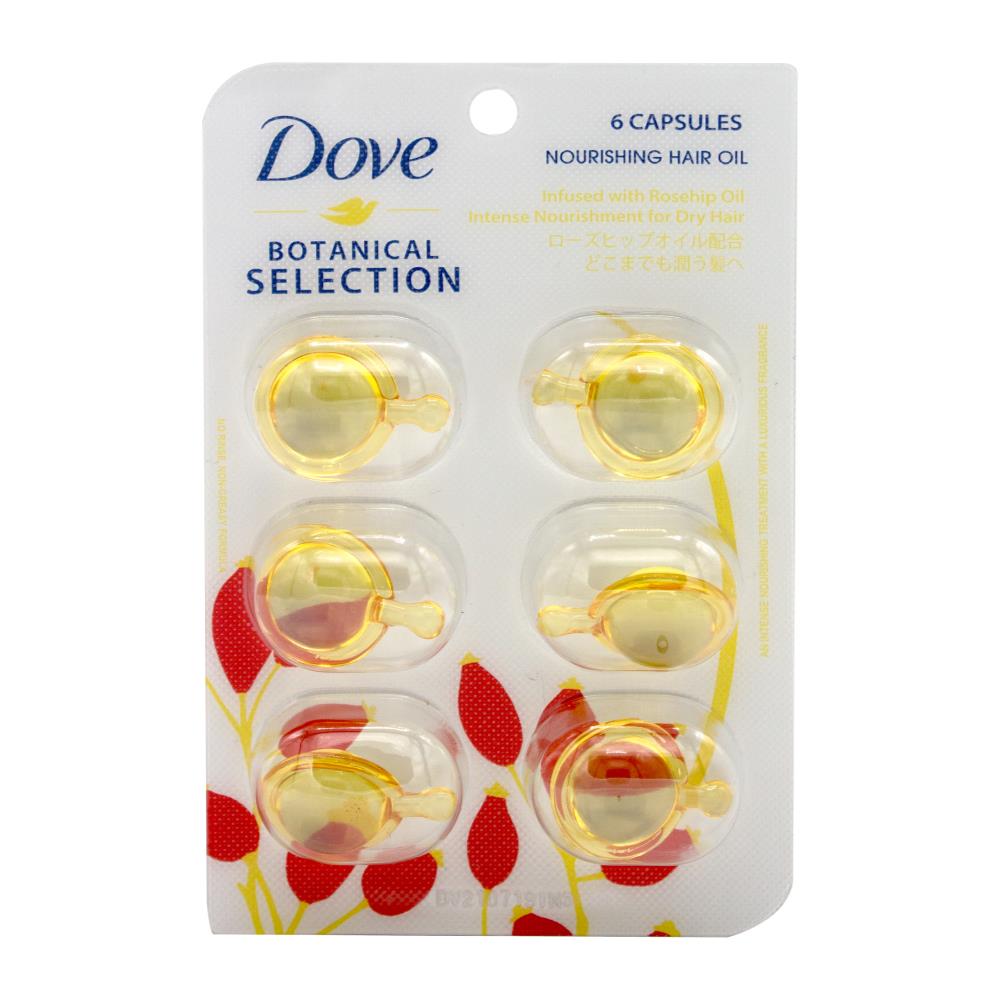 DOVE PK6 X 1mL BOTANICAL SELECTION NOURISHING HAIR OIL INFUSED WITH ROSEHIP OIL (12x Pack)