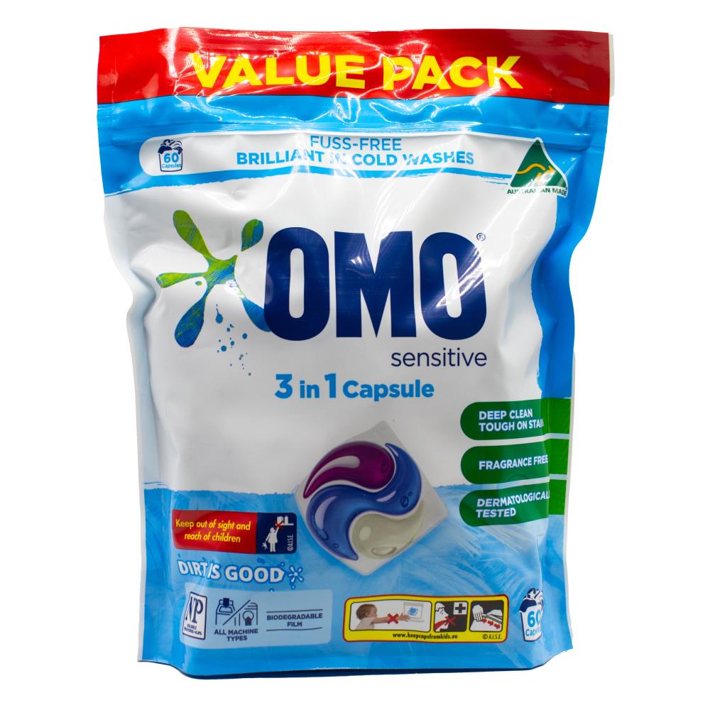 OMO PK60 3 IN 1 CAPSULES SENSITIVE FRAGRANCE FREE (3x Pack)