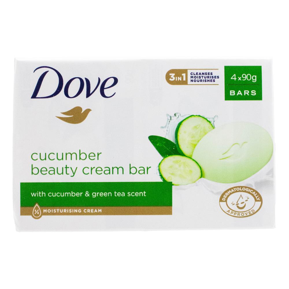 Dove Beauty Cream Bar – Cucumber & Green Tea Moisturising Soap 90g PK4 (6 Pack)