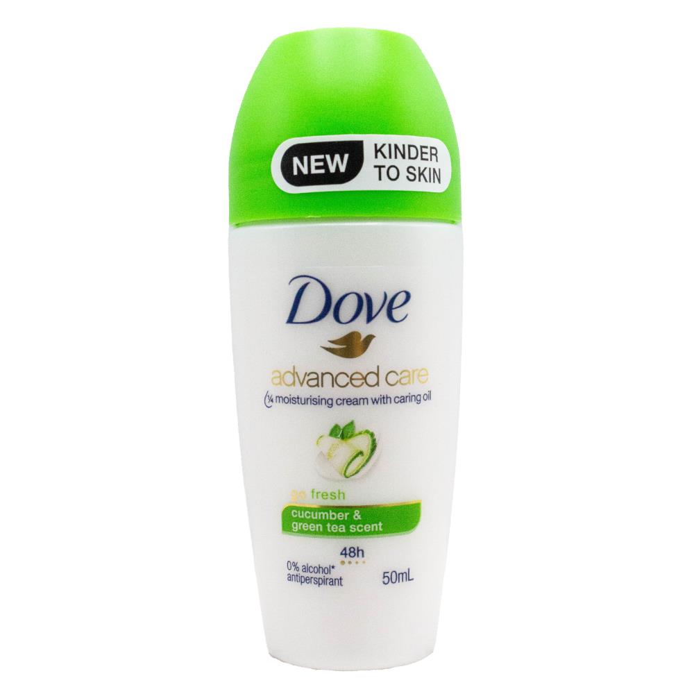 DOVE 50mL ANTIPERSPIRANT ADVANCED CARE 1/4 MOISTURISING CREAM WITH CARING OIL GO FRESH CUCUMBER AND GREEN TEA SCENT (6x pack)