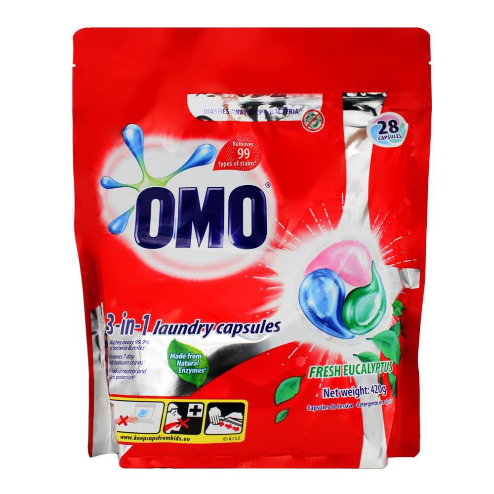 OMO PK28 3-IN-1 LAUNDRY CAPSULES FRESH EUCALYPTUS FRONT & TOP LOADER 12 PACK (336 VALUE PACK)