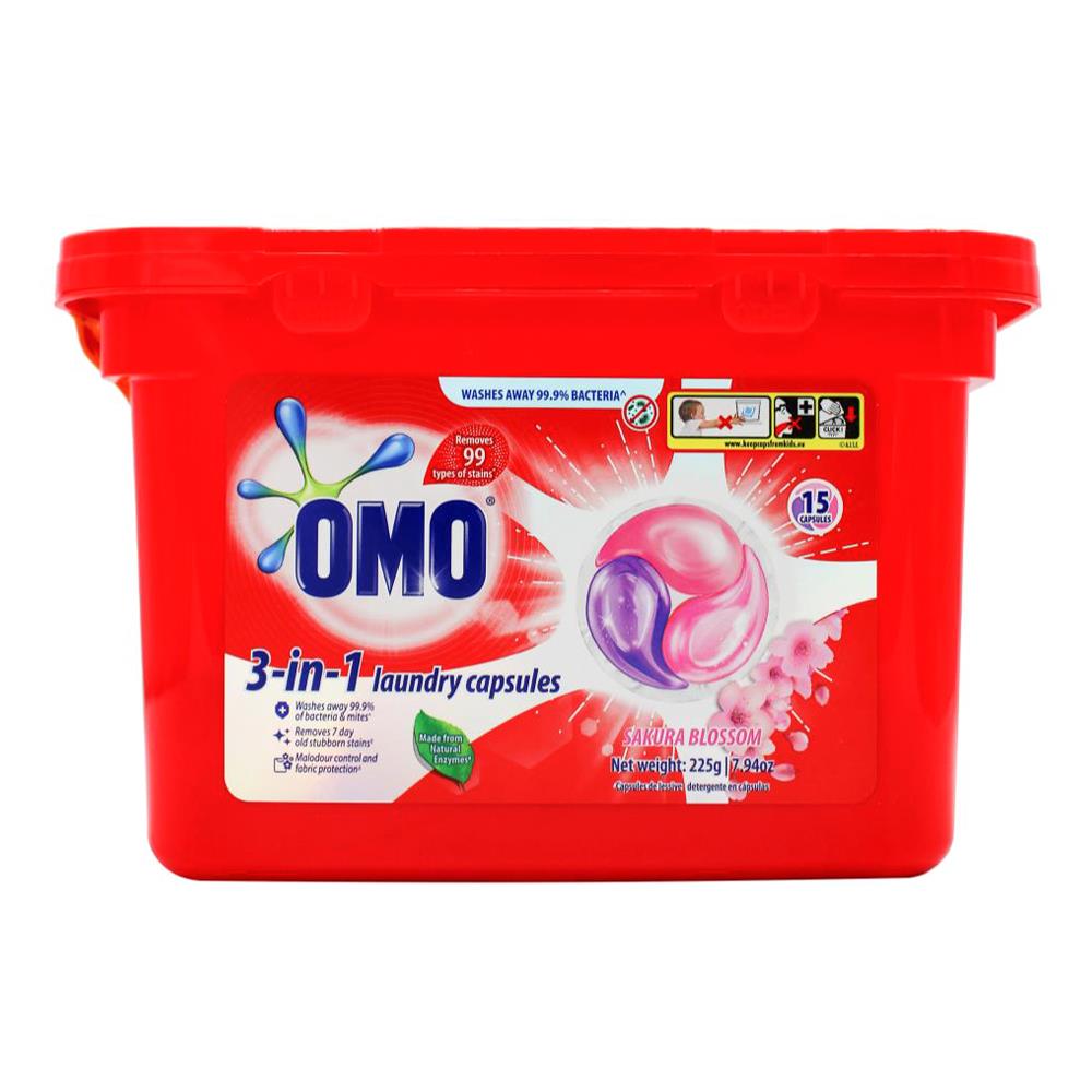 Omo 3-in-1 Laundry Capsules Sakura Blossom Front & Top Loader 18 x 15Pk (270 Capsules)