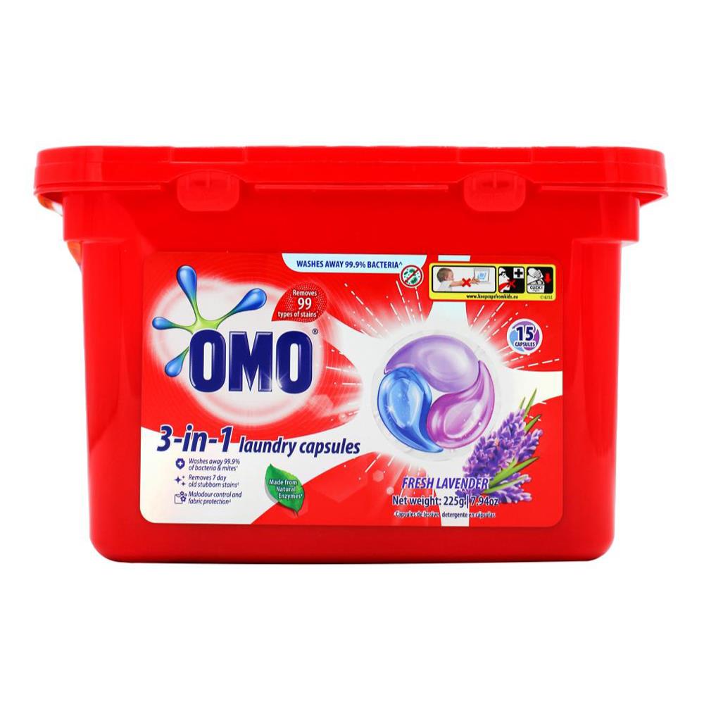 Omo Pk15 3-in-1 Laundry Capsules Fresh Lavender Front & Top Loader (18x Pack)