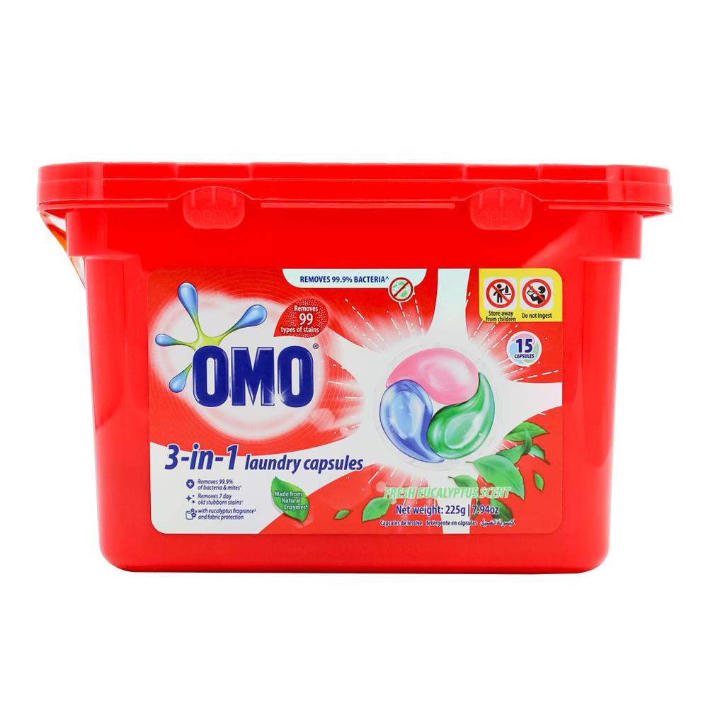 Omo 3 In 1 Laundry Capsules Fresh Eucalyptus Scent 18 x 15Pk (270 Pack)