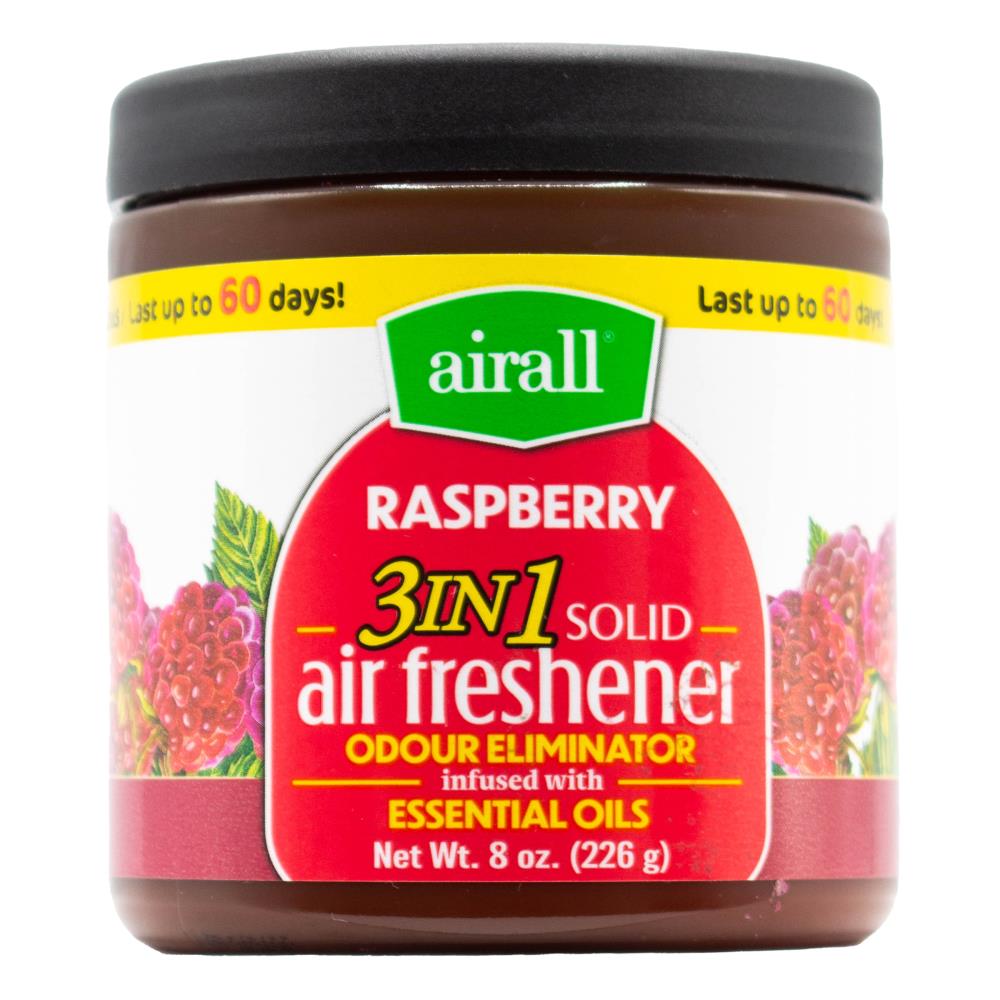 Airall 226g Air Freshener Solid 3 In 1 Odour Eliminator Infused With Essential Oils Raspberry (12x Pack)