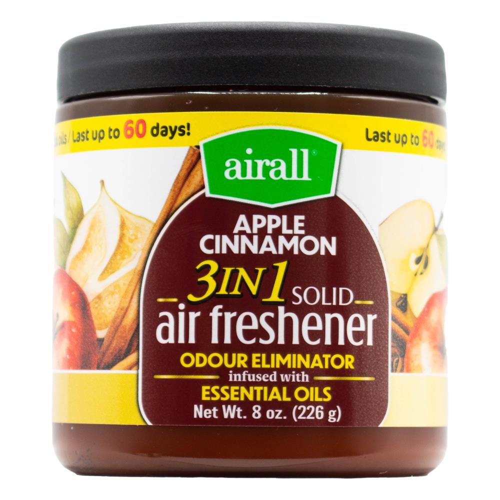 Airall 226g Air Freshener Solid 3 In 1 Odour Eliminator Infused With Essential Oils Apple Cinamon (12x Pack)