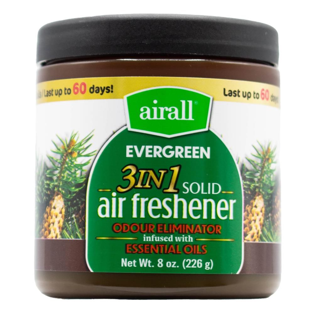 Airall Air Freshener Solid 3 In 1 Odour Eliminator Infused With Essential Oils Evergreen 226g (12 Pack)
