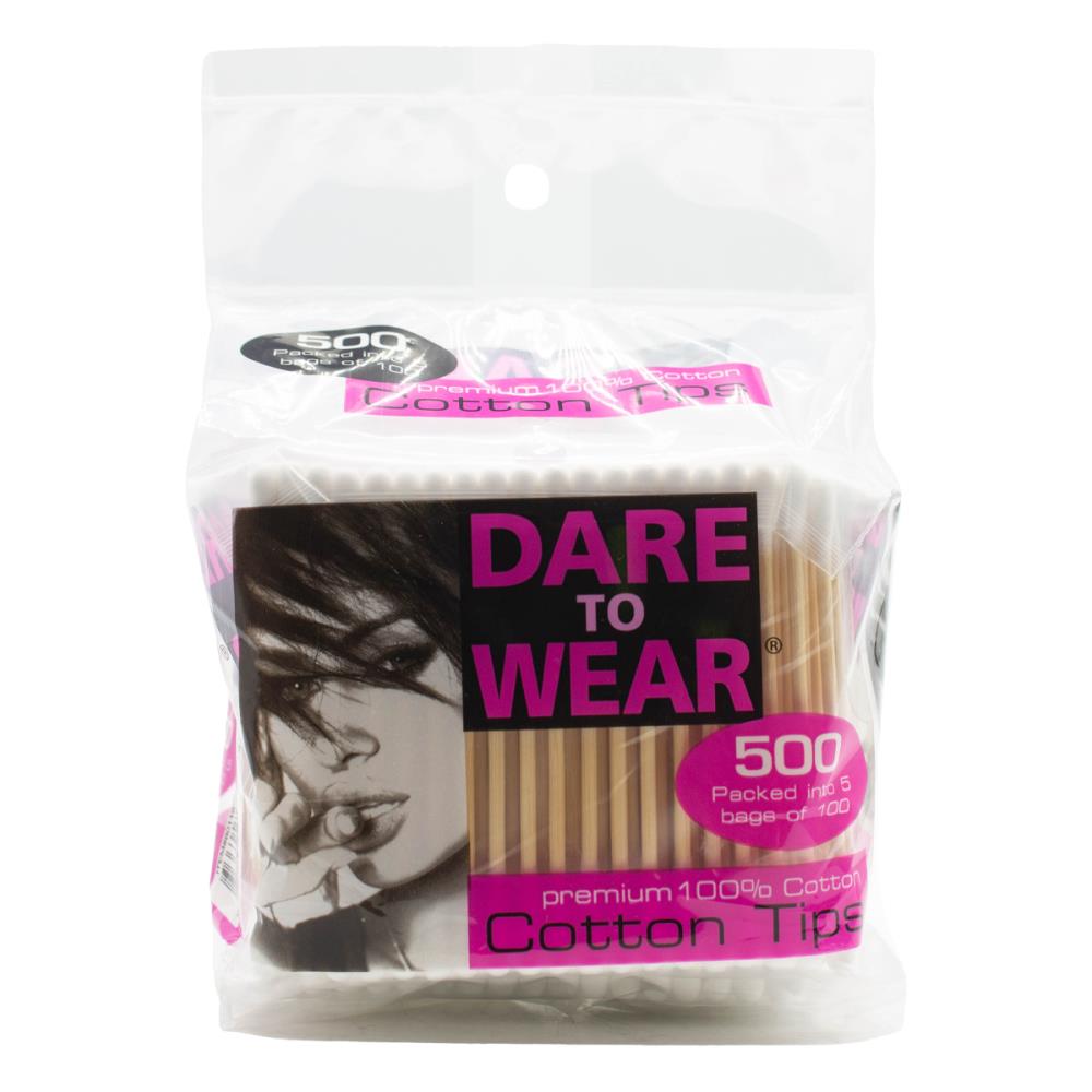 DARE TO WEAR COTTON TIPS PREMIUM 100% COTTON TIPS WITH WOODEN STEM 100 x 5Pk (48x Pack)