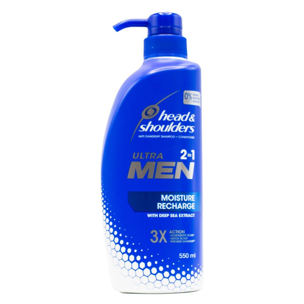HEAD AND SHOULDERS 550mL ANTI DANDRUFF SHAMPOO AND CONDITIONER ULTRA MEN 2 IN 1 MOISTURE RECHARGE WITH DEEP SEA EXTRACT (3x Pack)