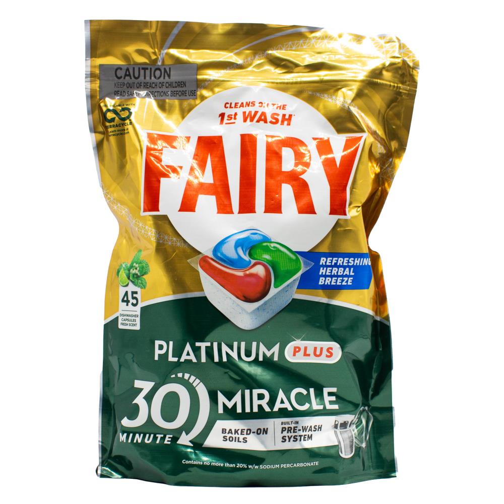 Fairy Dishwasher Capsules Platinum Plus Refreshing Herbal Breeze 4 x 45Pk (180 Tablets)