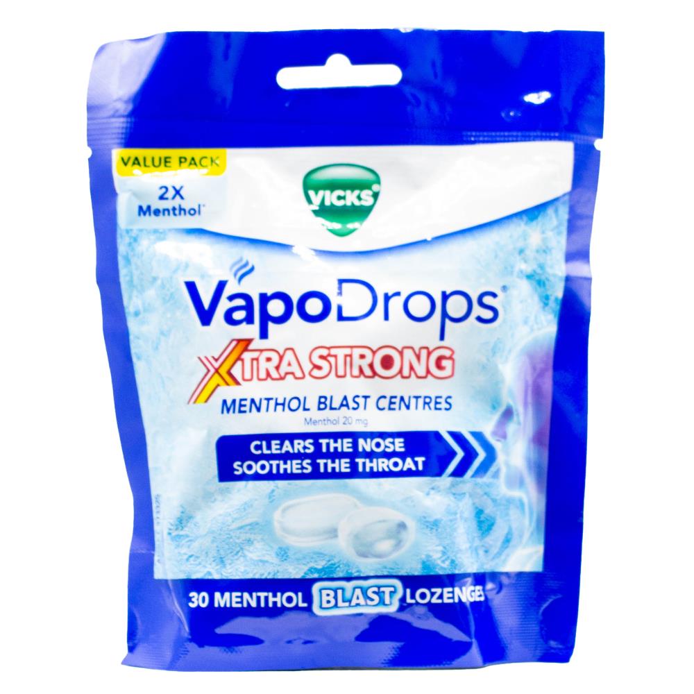 VICKS VAPODROPS XTRA STRONG MENTHOL BLAST CENTRES 4 x 30Pk (Value Pack 120 Lozenges)