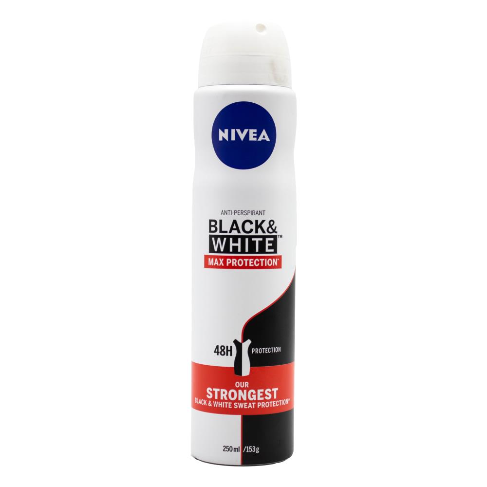 NIVEA 153g / 250ml ANTIPERSPIRANT DEODORANT BLACK AND WHITE MAX PROTECTION (6x Pack)