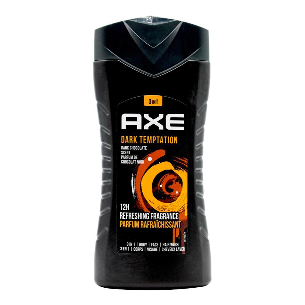 Axe 250ml 3 In 1 Body + Face + Hair Wash Dark Temptation Dark Chocolate (6x Pack)
