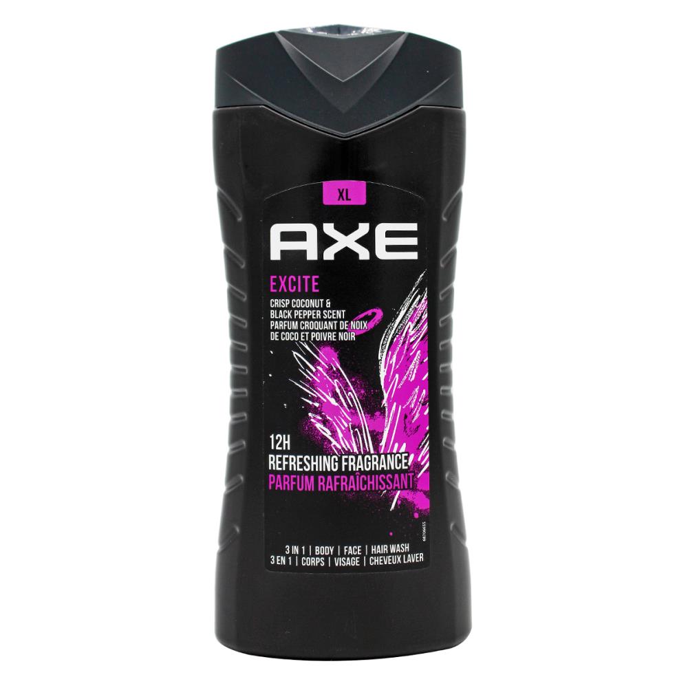 Axe 400ml 3 In 1 Body + Face + Hair Wash Excite ( 6x Pack)