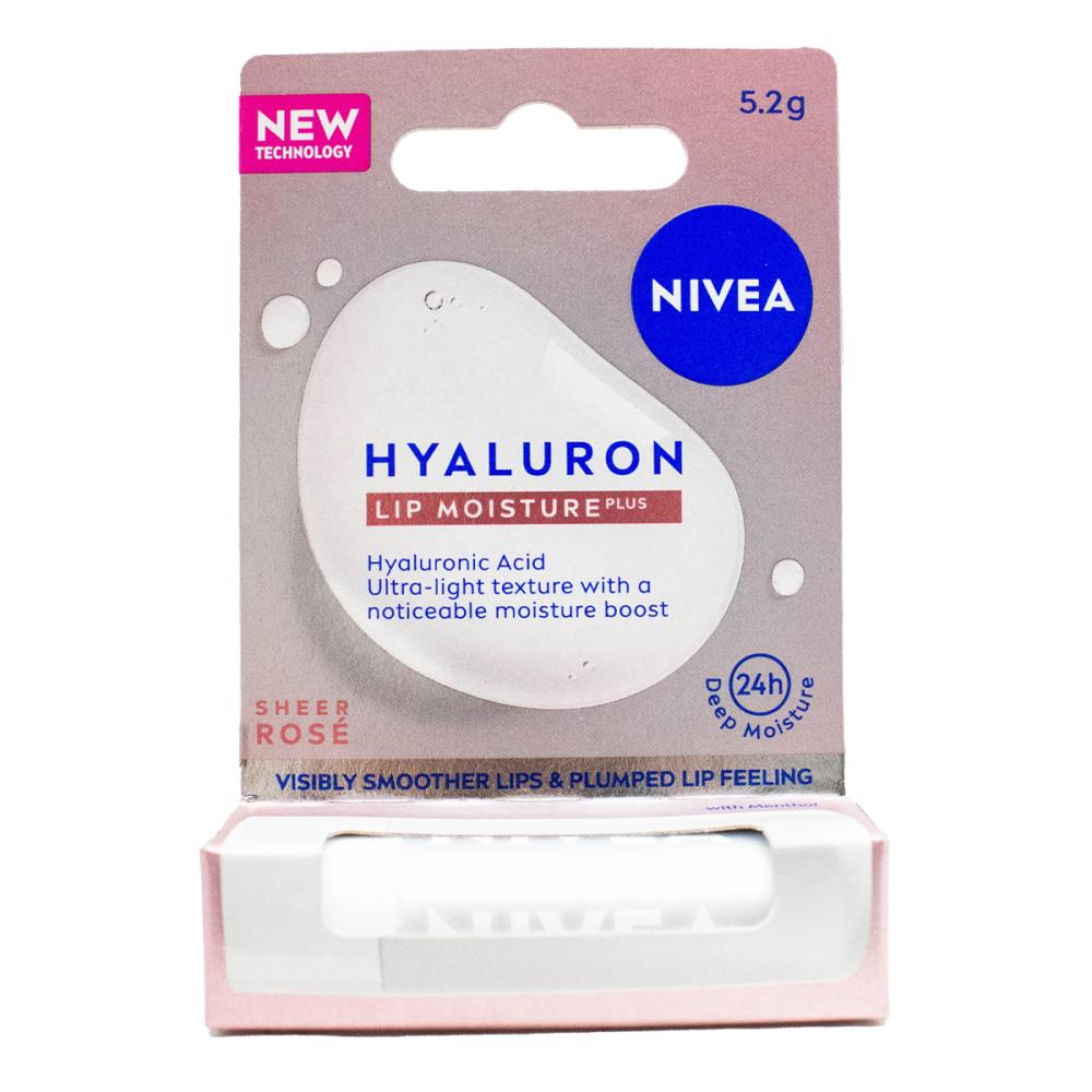 NIVEA 5.2g LIP MOISTURE PLUS HYALURON SHEER ROSE (12x Pack)