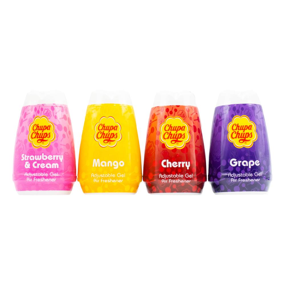 Chupa Chups 221g X 12 Air Freshener Adjustable Gel Assorted X3 Cherry X3 Mango X3 Grape X3 Strawberry And Cream (12x Pack)