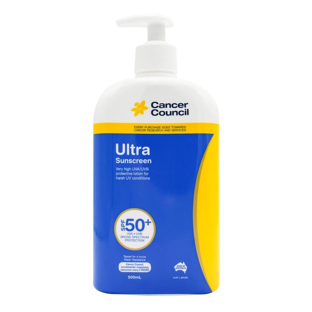 Cancer Council Sunscreen Ultra Pump Spf50+4hrs Water Resistant 500ml (3 Pack)