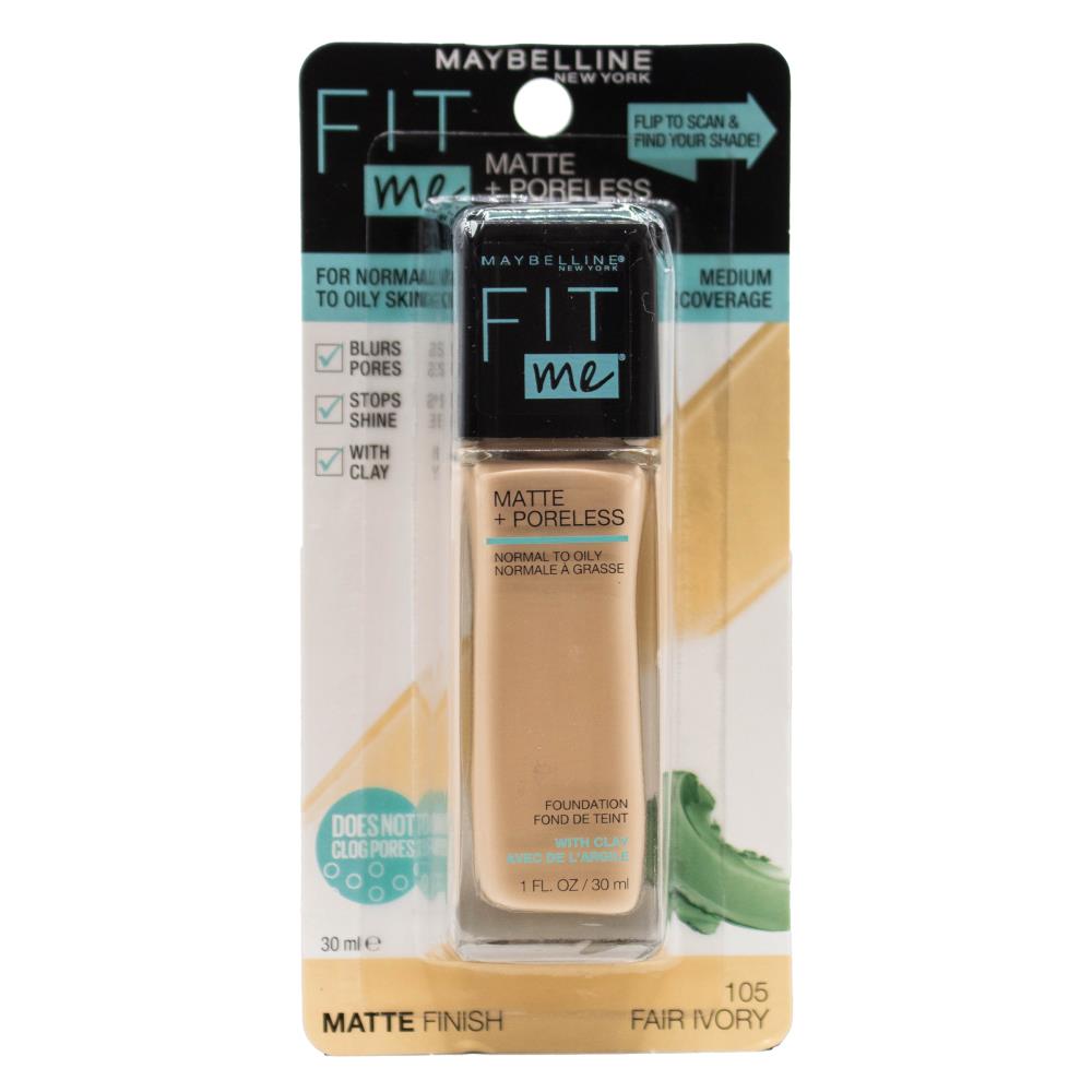 MAYBELLINE 30mL FOUNDATION FIT ME MEDIUM COVERAGE MATTE FINISH FAIR IVORY 105 (4 x Pack)