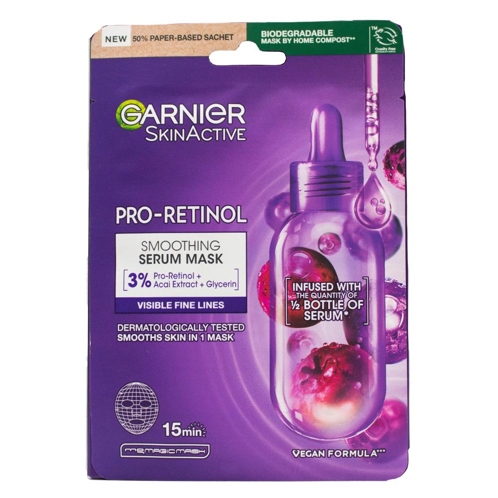 Garnier 22g Mask Smoothing Serum Pro Retinol Vegan Formula (20x Pack)