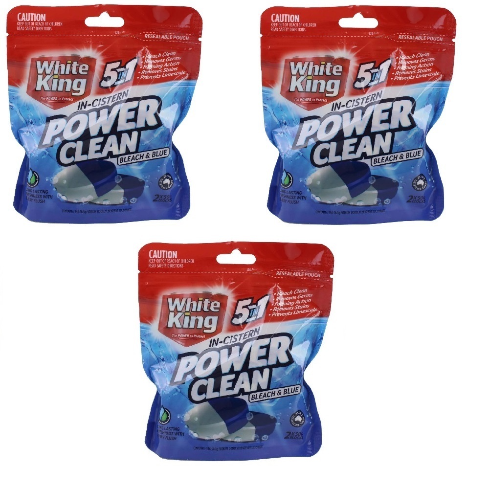 12 x WHITE KING ALL IN ONE POWER SHOTS BLEACH TOILET BOWL BLOCK DISINFECTANT 50g 