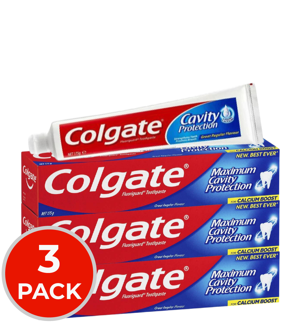 3 x Colgate Toothpaste Maximum Cavity Protection Great Regular Flavour 175g 3 x Colgate Toothpaste Maximum Cavity Protection Great Regular Flavour 175g
