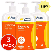 3 x Cancer Council Sunscreen Everyday 2 Hours Water Resistat SPF 30+ 500mL